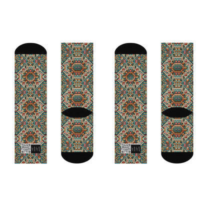 Cultural Fusion Tech Blend of Cultural Heritage With Tech-Inspired Elements Cushioned Crew Socks - 8404 Design-74