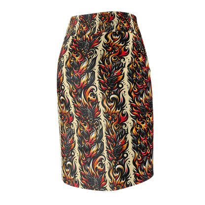 Flame Graphics Maximalist Streetwear Women's Pencil Skirt - 8404 Design-65
