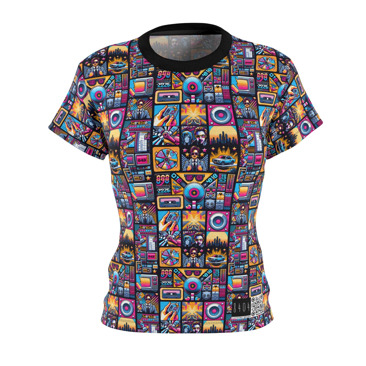 Digital Pop Culture Mashup Maximalist Pop Women's Cut & Sew Tee - 8404 Design-52