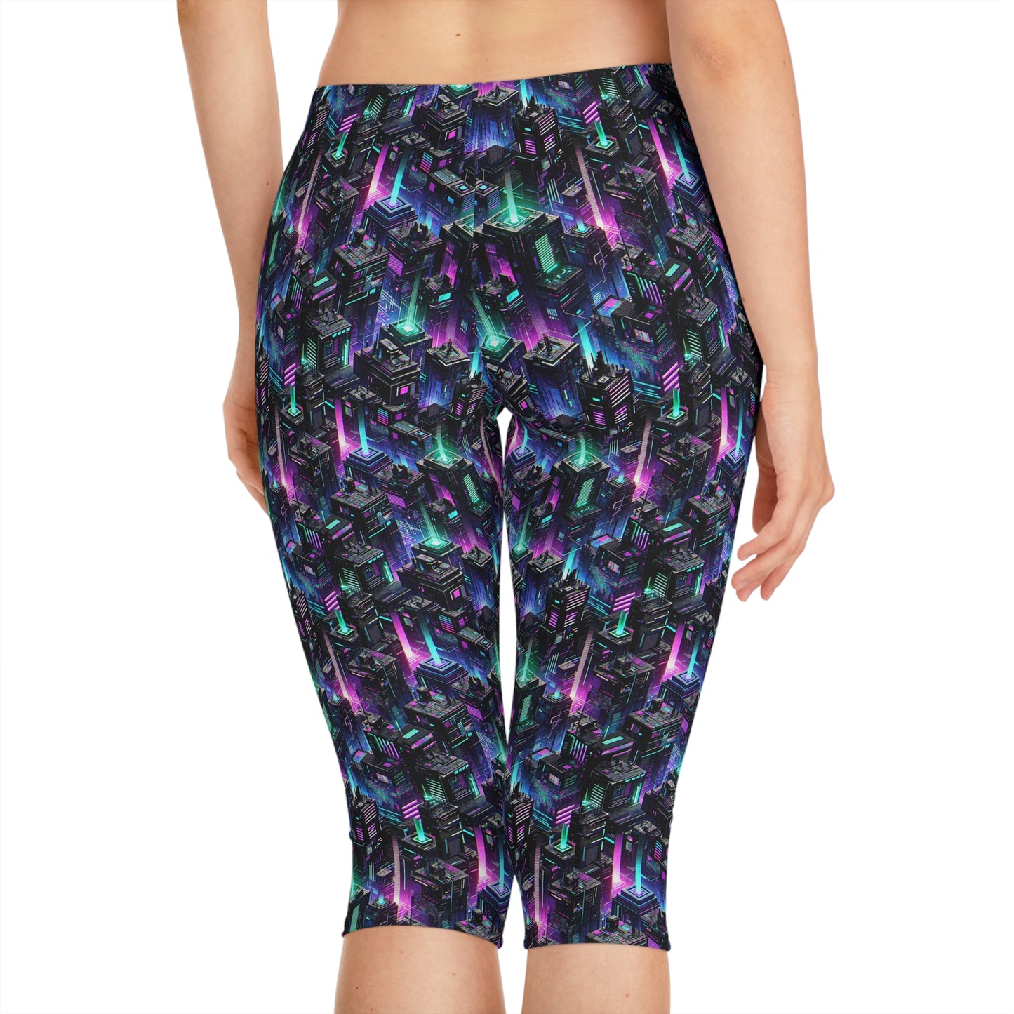 Tech Noir Graphics Futuristic Tech Aesthetics Women's Capri Leggings - 8404 Design-55