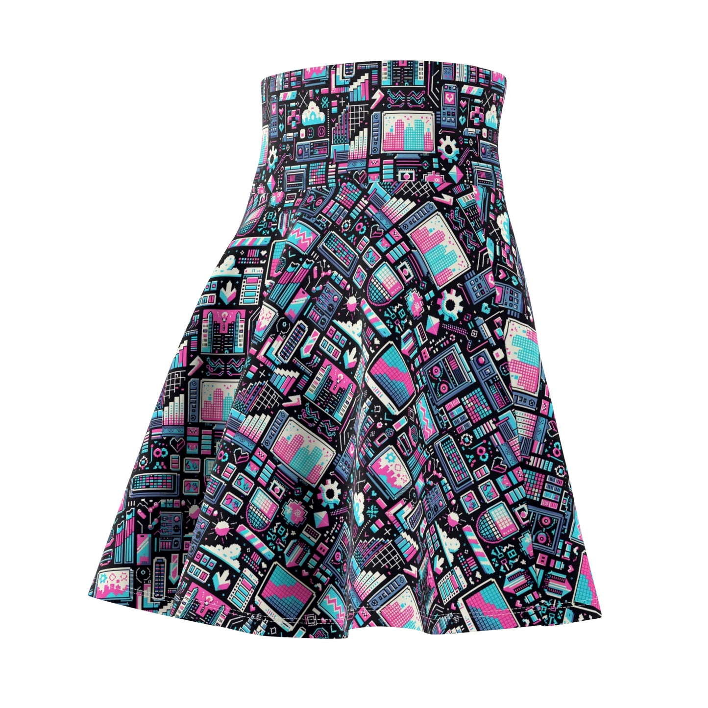 Digital Rebellion Youthful Streetwear with a Rebellious Digital Twist Women's Skater Skirt - 8404 Design-71