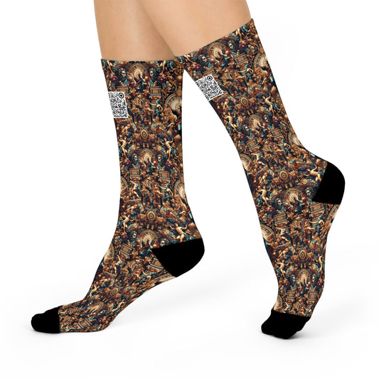 Digital Renaissance Luxurious Streetwear Inspired By Classical Art With a Modern Twist Cushioned Crew Socks - 8404 Design-64