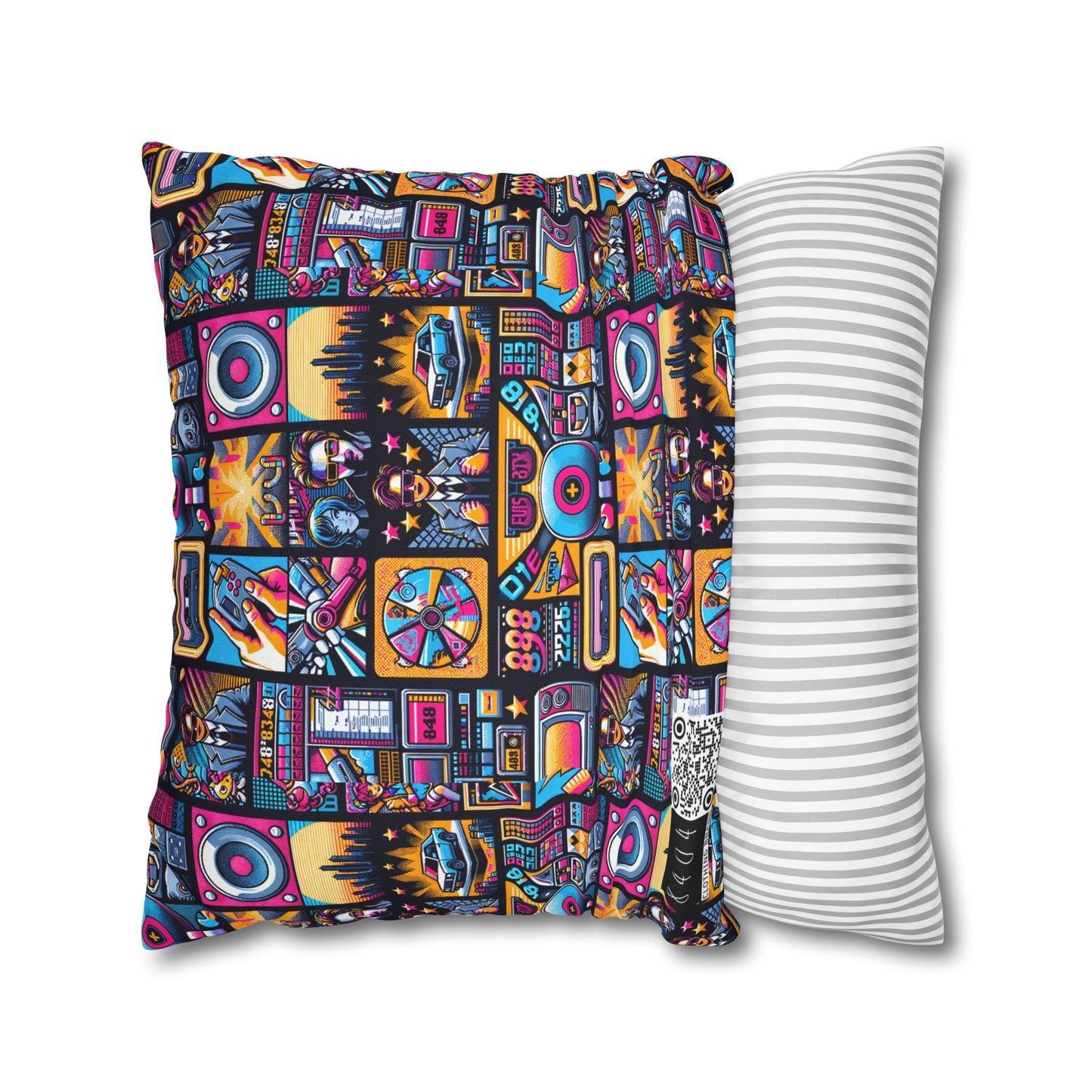 Digital Pop Culture Mashup Maximalist Pop Spun Polyester Square Pillowcase - 8404 Design-52