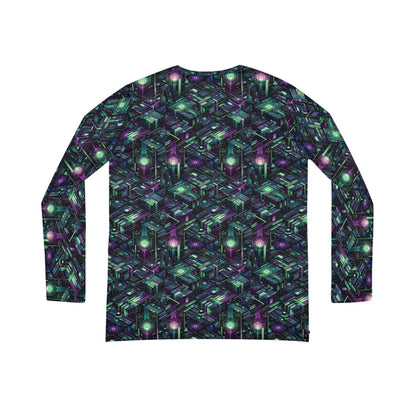 Tech Noir Aesthetics Tech-Forward Urban Dystopia Women's Long Sleeve V-Neck Shirt - 8404 Design-43