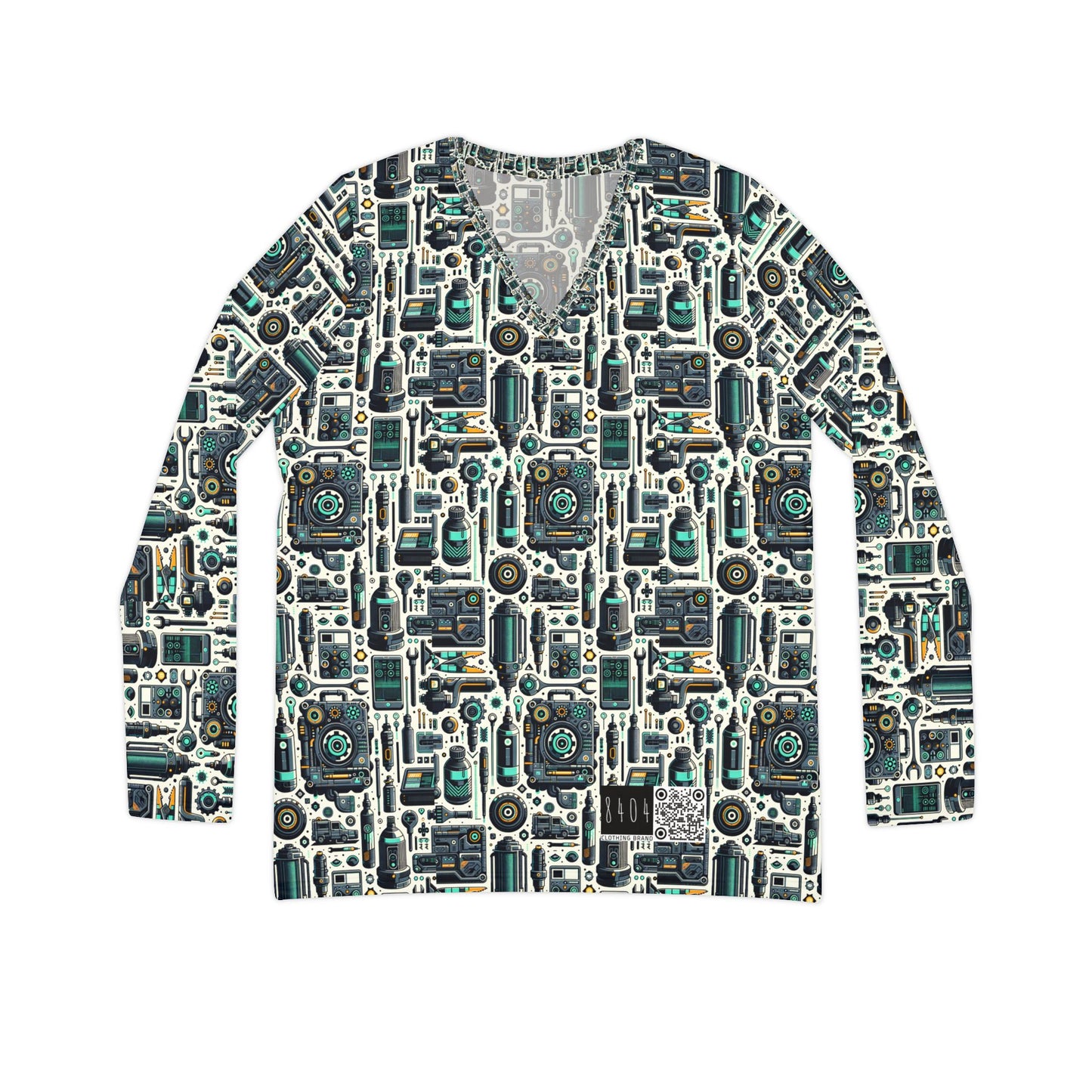 Tech Utility Fusion Modern Tech Streetwear Women's Long Sleeve V-Neck Shirt - 8404 Design-53