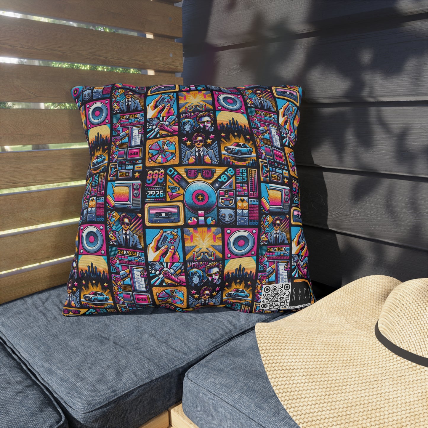 Digital Pop Culture Mashup Maximalist Pop Outdoor Pillow - 8404 Design-52