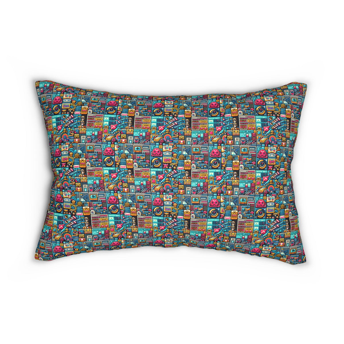 Digital Pop Culture Mashup Maximalist Pop Spun Polyester Lumbar Pillow - 8404 Design-47 B