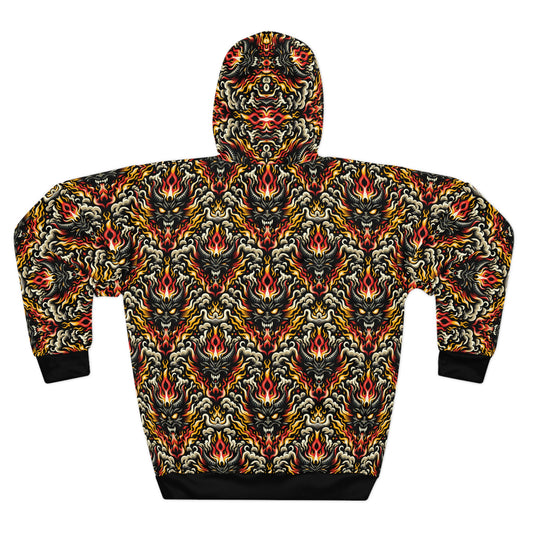 Flame Graphics Maximalist Streetwear Pullover Hoodie - 8404 Design-59