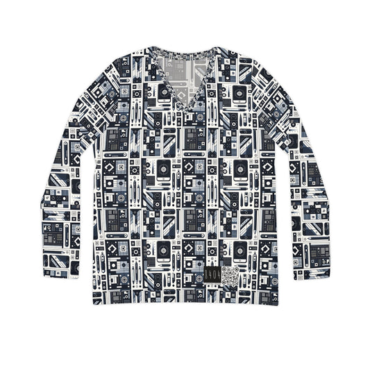 Minimalist Athleisure Minimalist Tech Women's Long Sleeve V-Neck Shirt - 8404 Design-60