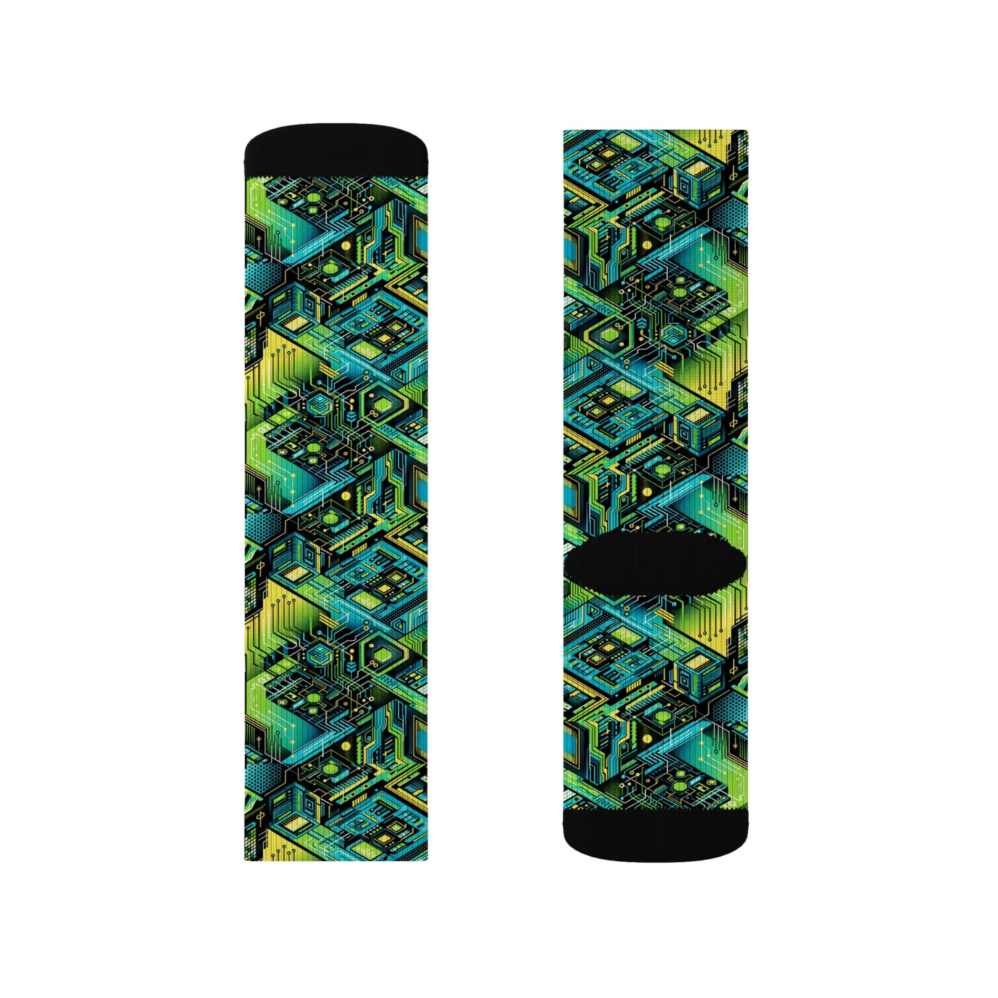 Tech-Infused Neon Tech-Forward Streetwear Sublimation Socks - 8404 Design-38