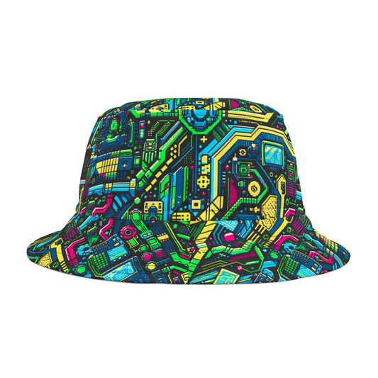 Digital Nomad Chic Cyberpunk Tech Bucket Hat - 8404 Design-43