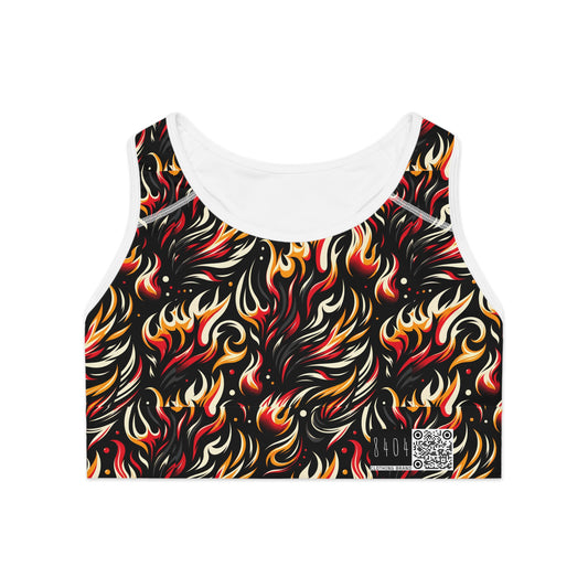 Fire & Flames Bold Streetwear Statement Sports Bra - 8404 Design-60