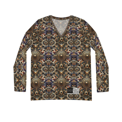 Digital Renaissance Luxurious Streetwear Inspired By Classical Art With a Modern Twist Women's Long Sleeve V-Neck Shirt - 8404 Design-55