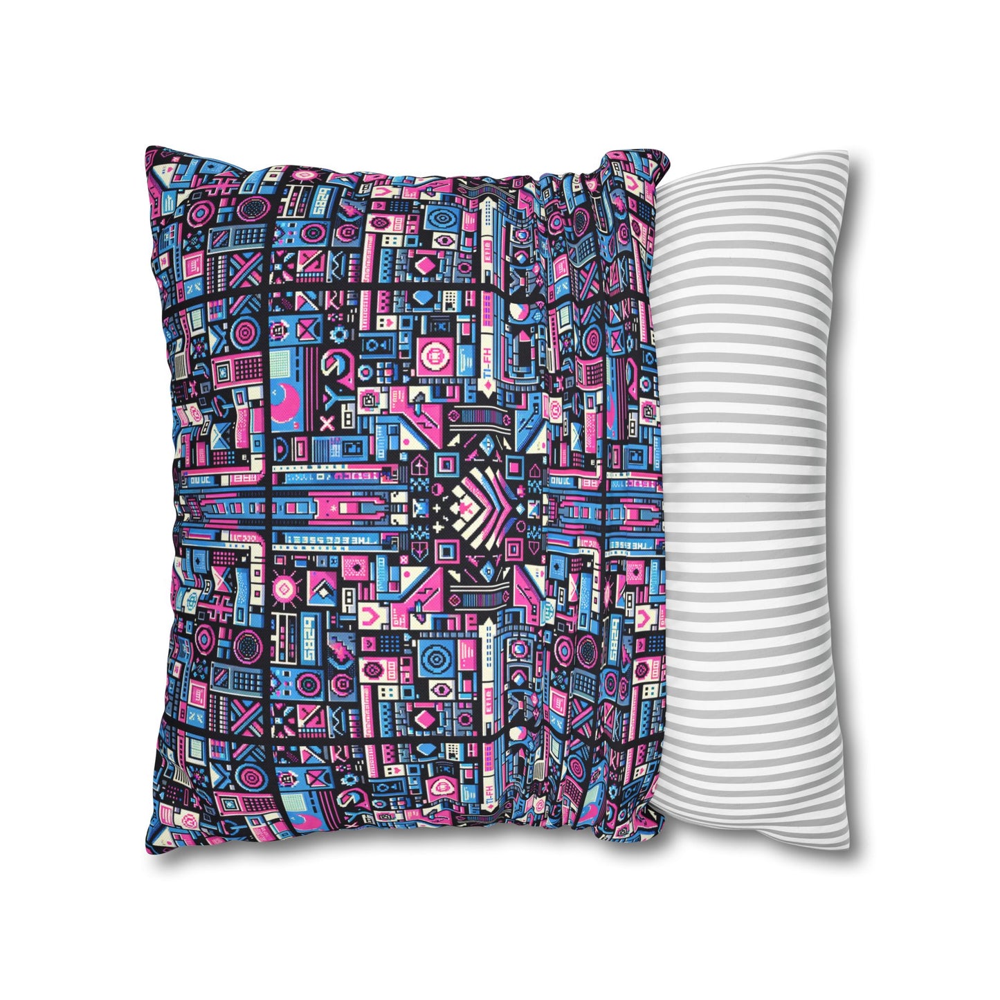 Digital Rebellion Youthful Streetwear with a Rebellious Digital Twist Spun Polyester Square Pillowcase - 8404 Design-65
