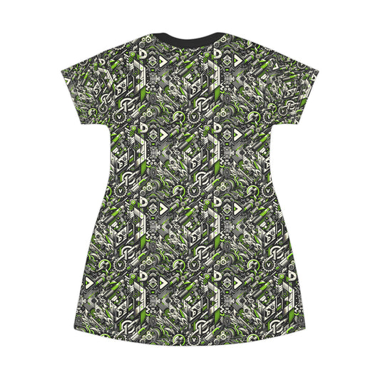 Graffiti Tech Fusion Bold Streetwear Fusion T-Shirt Dress - 8404 Design-59