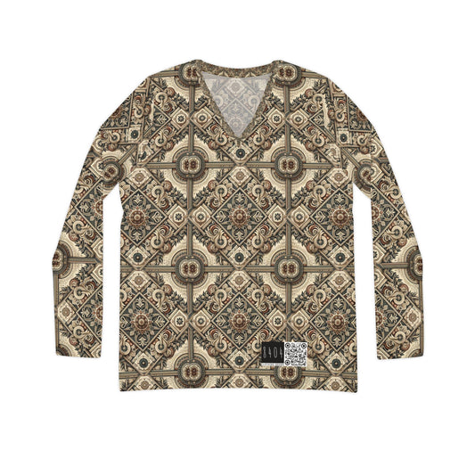 Graphic Workwear Capsule Artisanal Workwear Fusion Women's Long Sleeve V-Neck Shirt - 8404 Design-61