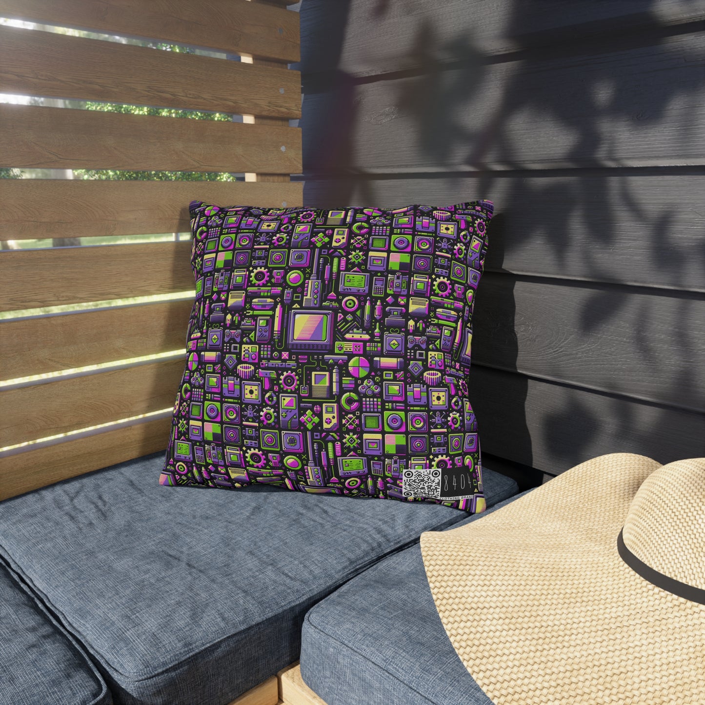 Digital Nostalgia Remix Modern Vintage Fusion Outdoor Pillow - 8404 Design-67