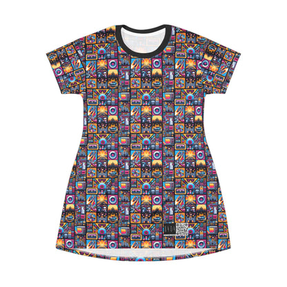 Digital Pop Culture Mashup Maximalist Pop T-shirt Dress - 8404 Design-52