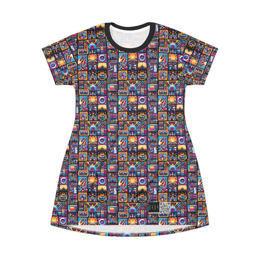Digital Pop Culture Mashup Maximalist Pop T-shirt Dress - 8404 Design-52