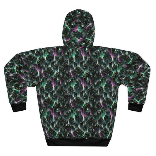 Tech Noir Aesthetics Tech-Forward Urban Dystopia Pullover Hoodie - 8404 Design-44