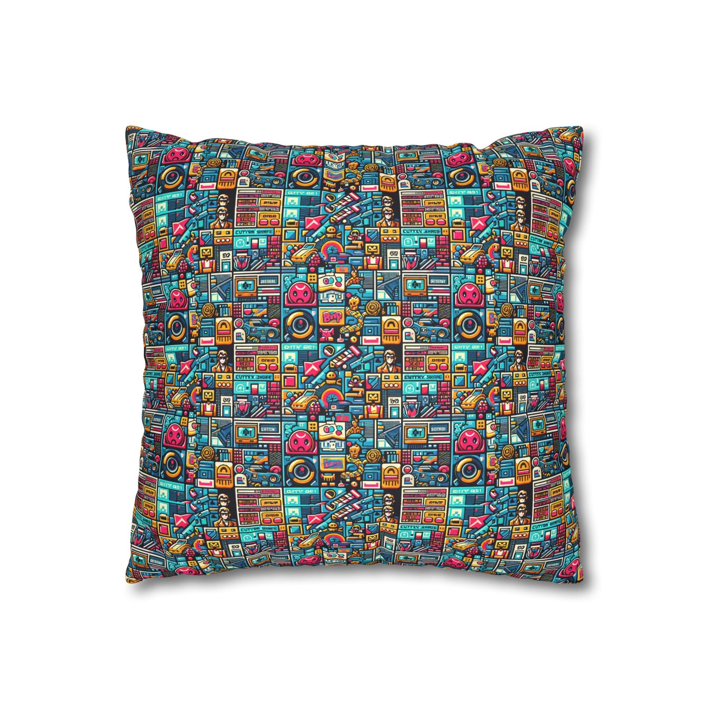Digital Pop Culture Mashup Maximalist Pop Faux Suede Square Pillowcase - 8404 Design-47