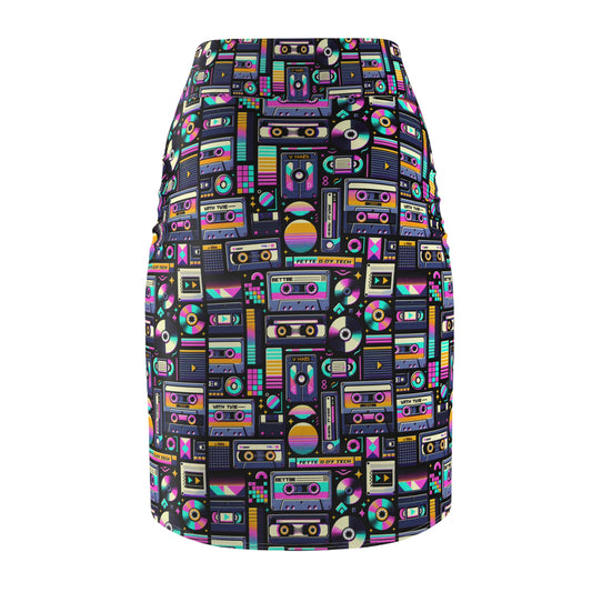Digital Nostalgia Tech-Inspired Retro Fusion Women's Pencil Skirt - 8404 Design-48