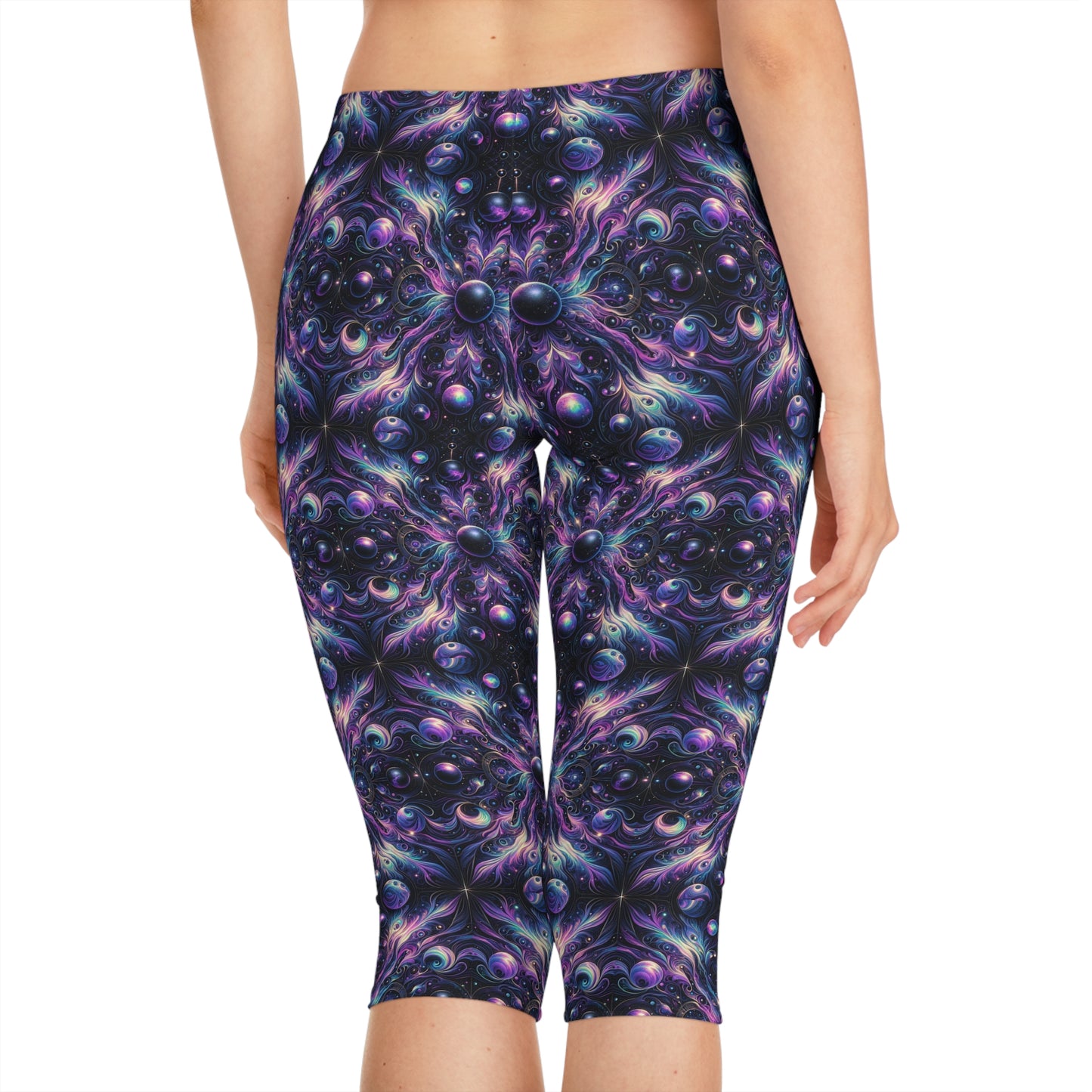 Galactic Hues Tech-Forward Cosmic Fusion Women's Capri Leggings - 8404 Design-41