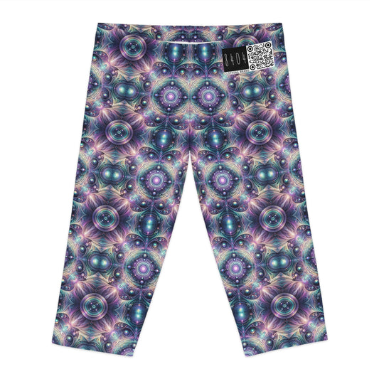 Iridescent Tech Fusion Tech-Forward Streetwear Women's Capri Leggings - 8404 Design-61