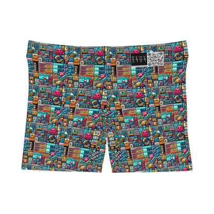 Digital Pop Culture Mashup Maximalist Pop Women's Shorts - 8404 Design-47