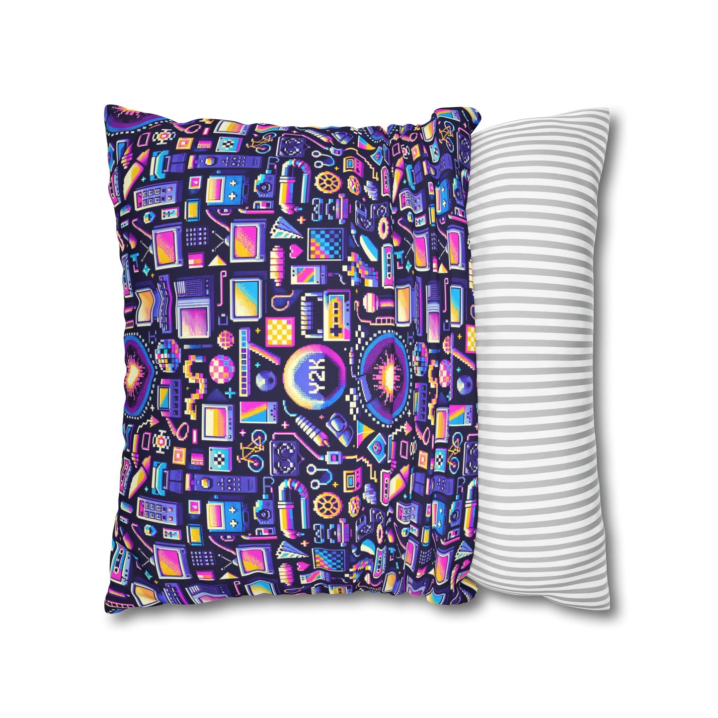 Digital Nostalgia Modern Retro Fusion Faux Suede Square Pillowcase - 8404 Design-64