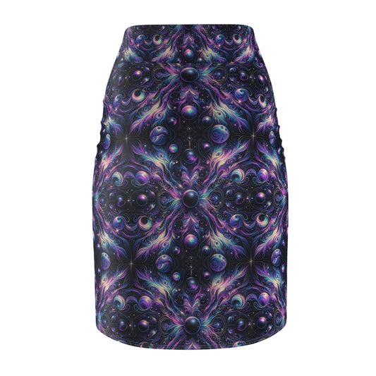 Galactic Hues Tech-Forward Cosmic Fusion Women's Pencil Skirt - 8404 Design-41