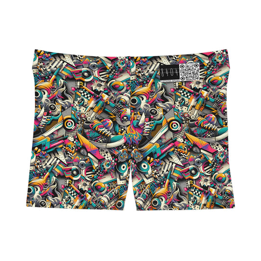 Urban Graffiti Fusion Eclectic Street Art Meets Modern Tech Culture Women's Shorts - 8404 Design-55