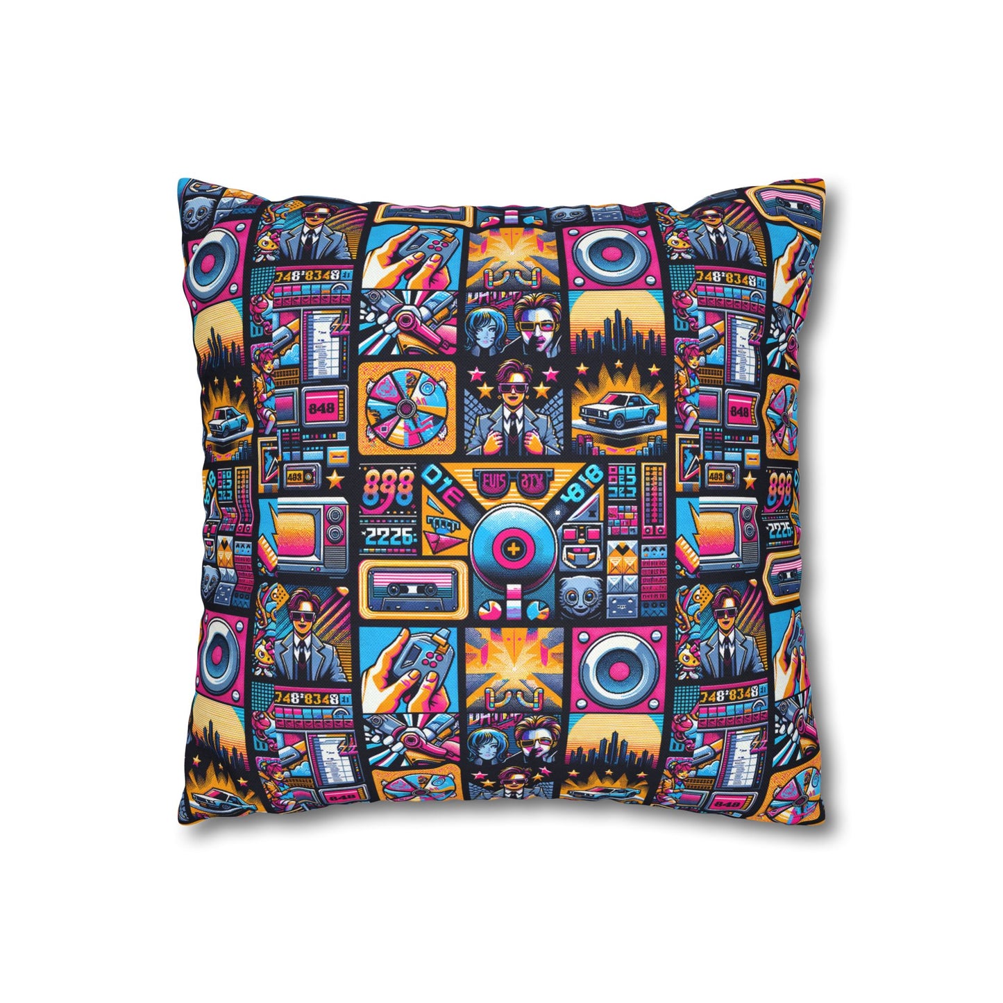 Digital Pop Culture Mashup Maximalist Pop Spun Polyester Square Pillowcase - 8404 Design-52