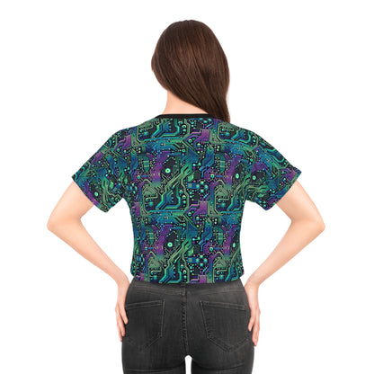 Tech-Infused Neon Tech-Forward Streetwear Crop Tee - 8404 Design-66