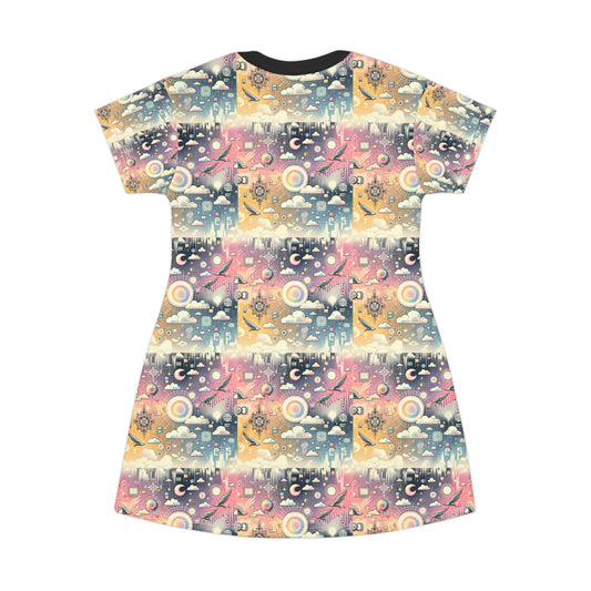 Digital Dreamland Whimsical and Nostalgic Streetwear With a Digital Twist T-Shirt Dress - 8404 Design-69