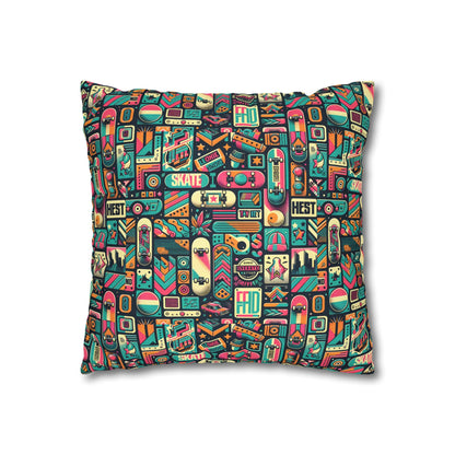 Skate Culture Revival Urban Retro Cool Spun Polyester Square Pillowcase - 8404 Design-61