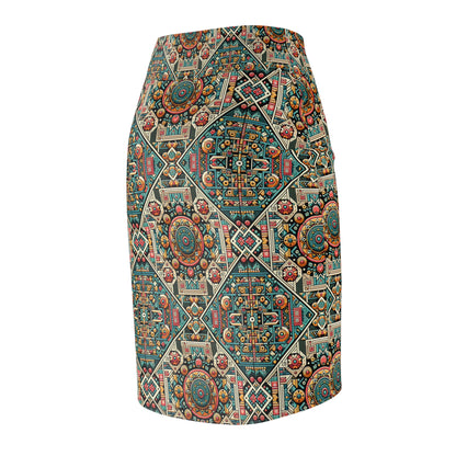 Cultural Fusion Tech Blend of Cultural Heritage With Tech-Inspired Elements Women's Pencil Skirt - 8404 Design-74