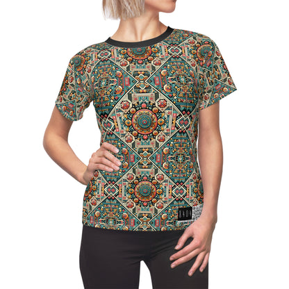 Cultural Fusion Tech Blend of Cultural Heritage With Tech-Inspired Elements Women's Cut & Sew Tee - 8404 Design-74