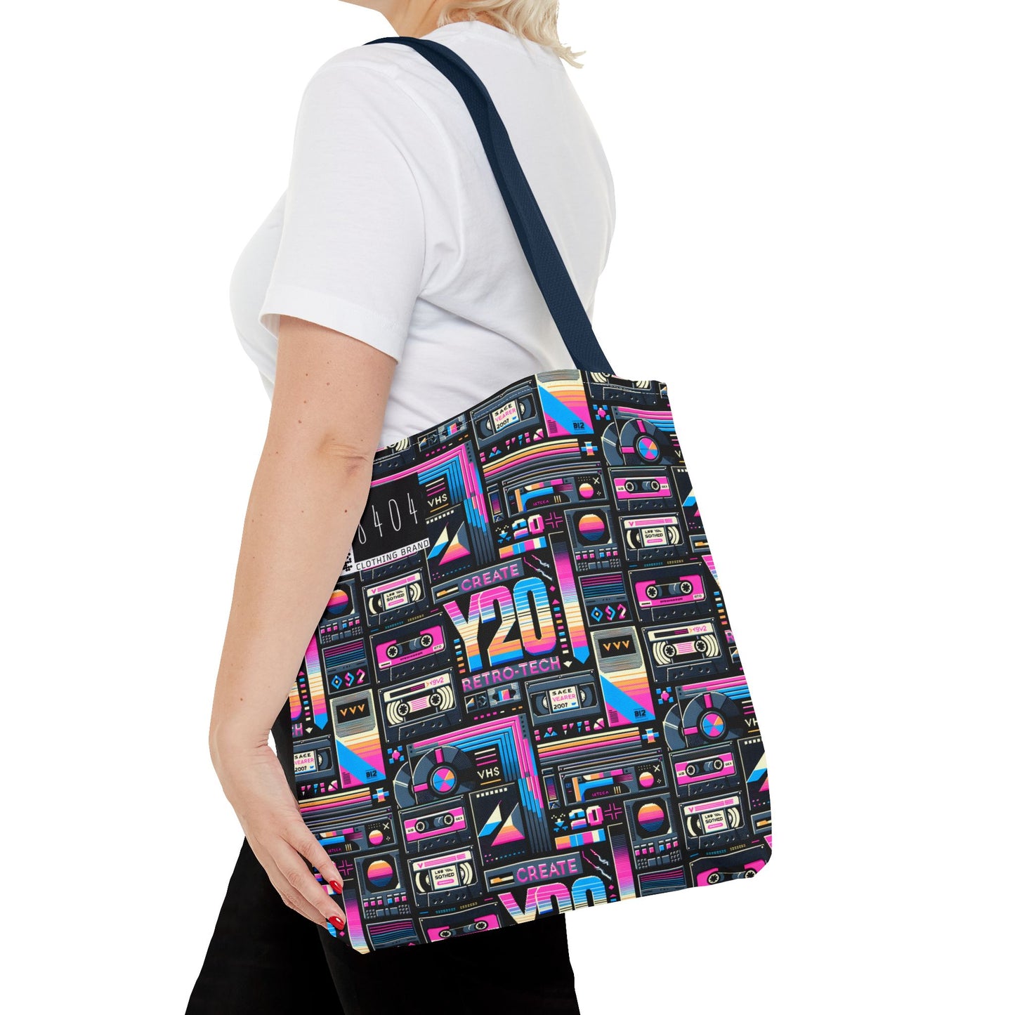 Digital Nostalgia Tech-Inspired Retro Fusion Tote Bag - 8404 Design-65