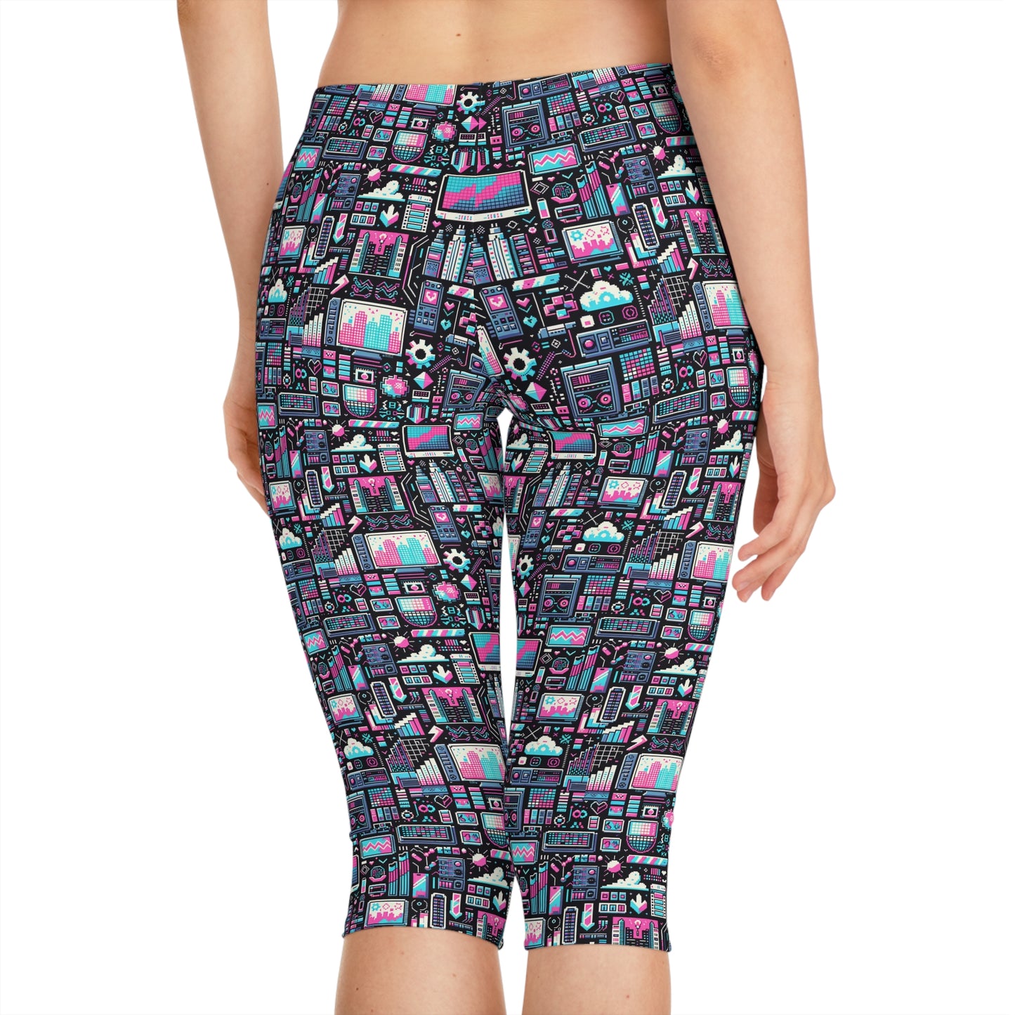Digital Rebellion Youthful Streetwear with a Rebellious Digital Twist Women's Capri Leggings - 8404 Design-71