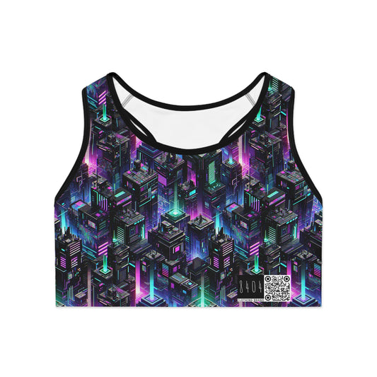 Tech Noir Graphics Futuristic Tech Aesthetics Sports Bra - 8404 Design-55