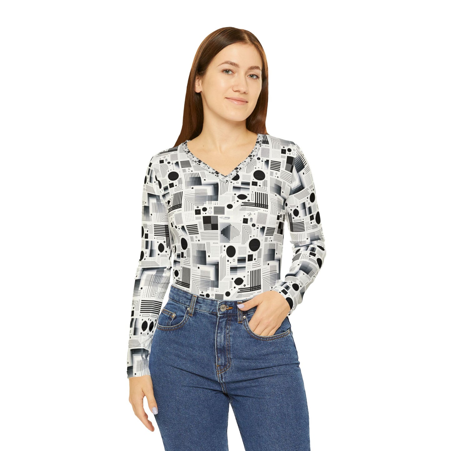 Digital Minimalism Minimalist Tech Women's Long Sleeve V-Neck Shirt - 8404 Design-60