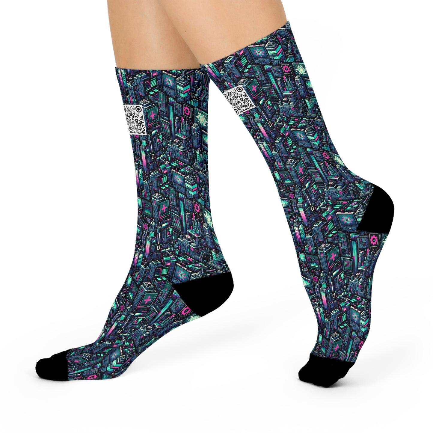 Digital Rebellion Tech-Inspired Streetwear Cushioned Crew Socks - 8404 Design-58