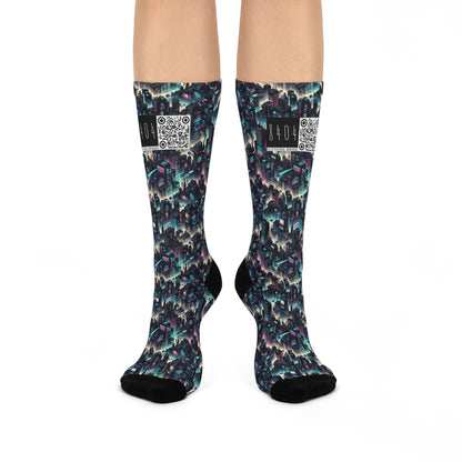 Digital Rebellion Tech-Inspired Streetwear Cushioned Crew Socks - 8404 Design-51
