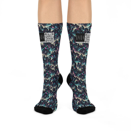 Digital Rebellion Tech-Inspired Streetwear Cushioned Crew Socks - 8404 Design-51