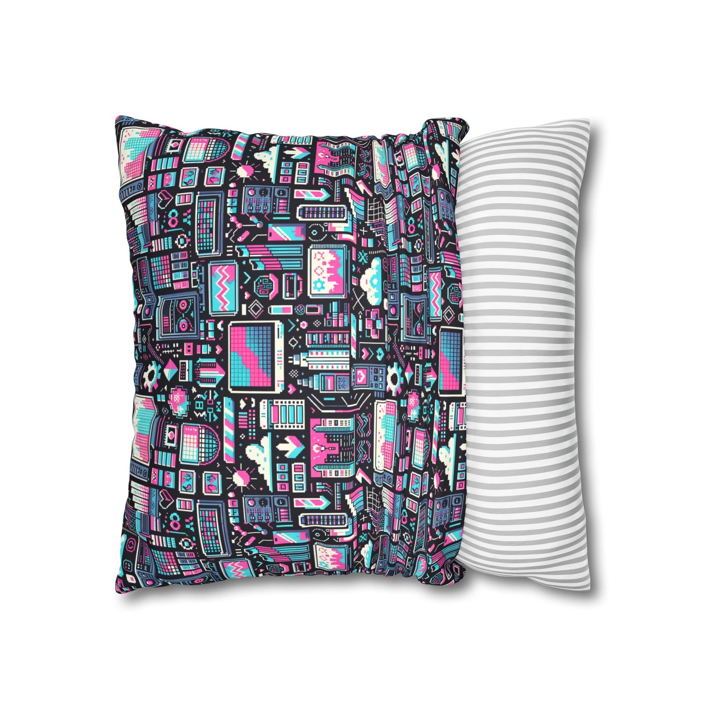Digital Rebellion Youthful Streetwear with a Rebellious Digital Twist Faux Suede Square Pillowcase - 8404 Design-71