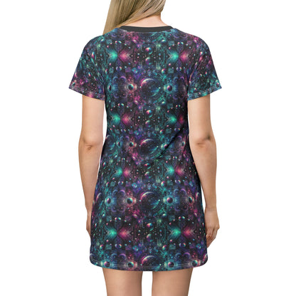 Galactic Hues Tech-Forward Cosmic Fusion T-Shirt Dress - 8404 Design-59