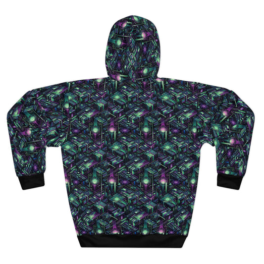 Tech Noir Aesthetics Tech-Forward Urban Dystopia Pullover Hoodie - 8404 Design-43