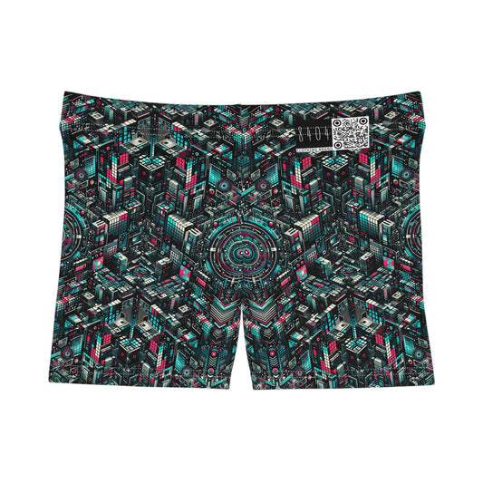 Digital Rebellion Tech-Inspired Streetwear Women's Shorts - 8404 Design-54