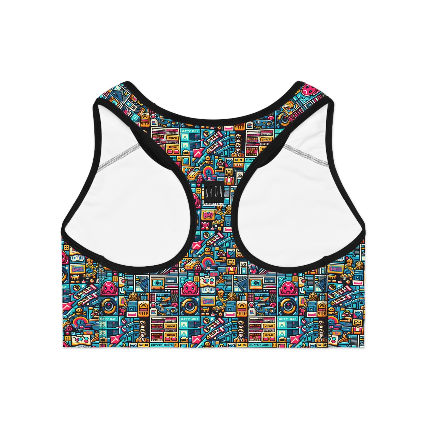 Digital Pop Culture Mashup Maximalist Pop Sports Bra - 8404 Design-47